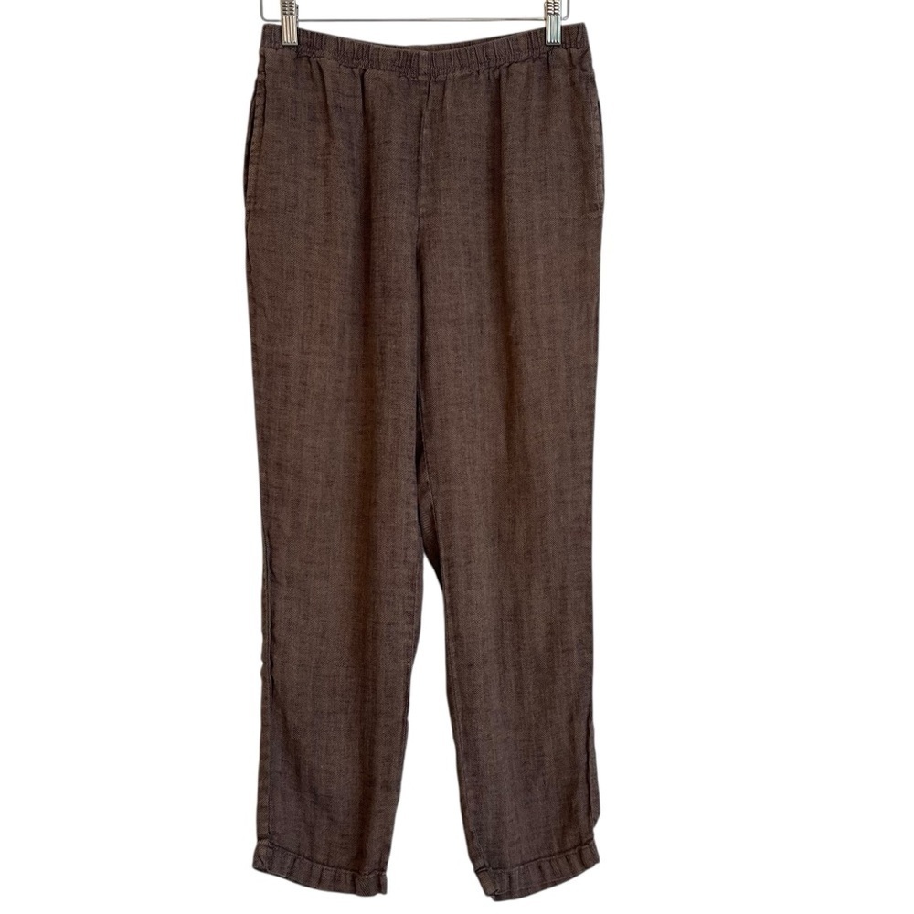 Cut Loose Linen Straight Leg Pants Herringbone Brown XS Casual Beach Lagenlook